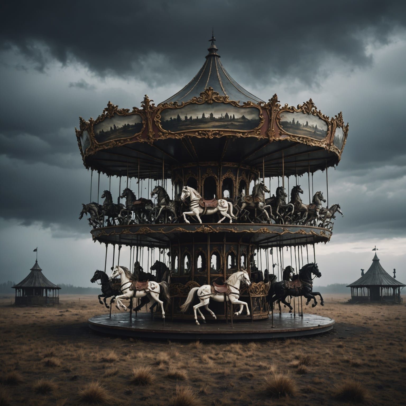A picture of a chibi girl standing near a carousel  - Start Image 2