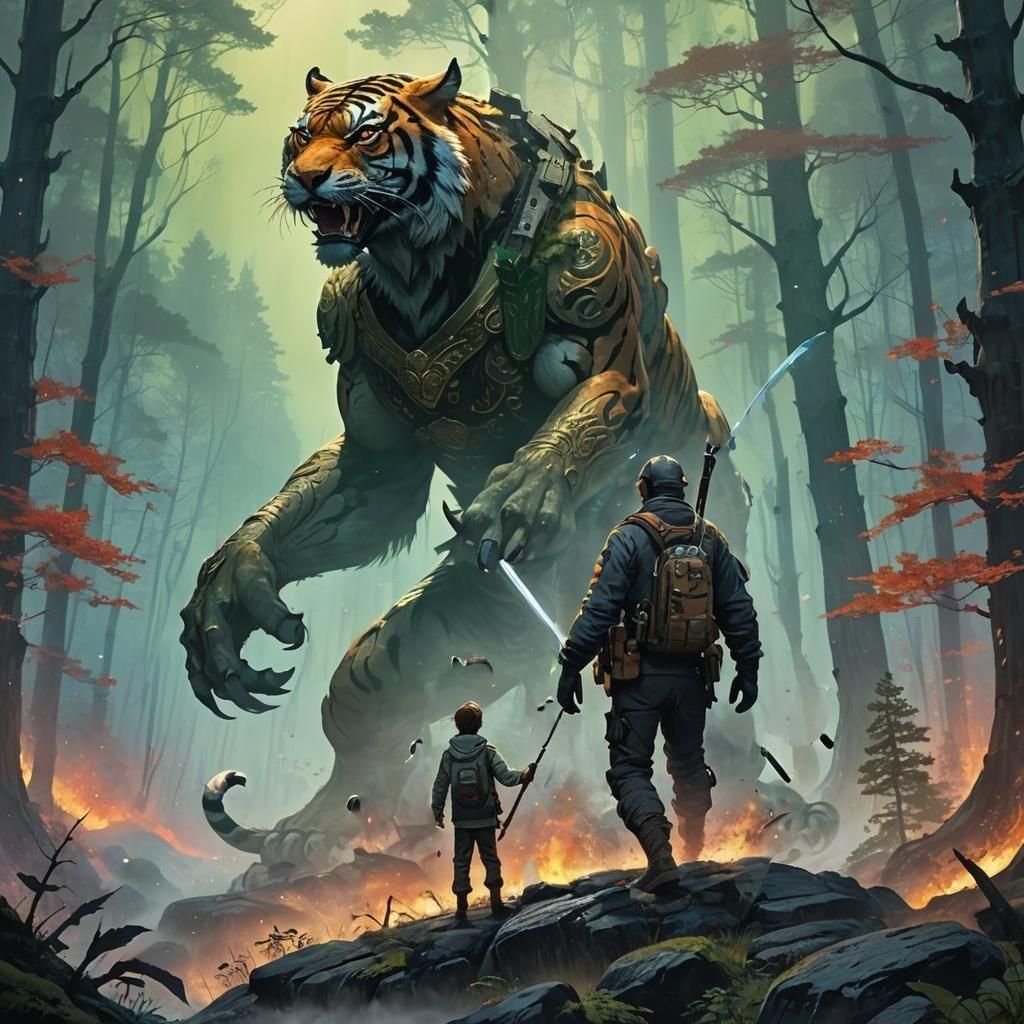 Detailed Matte Painting: Wolf, Knife and Tiger