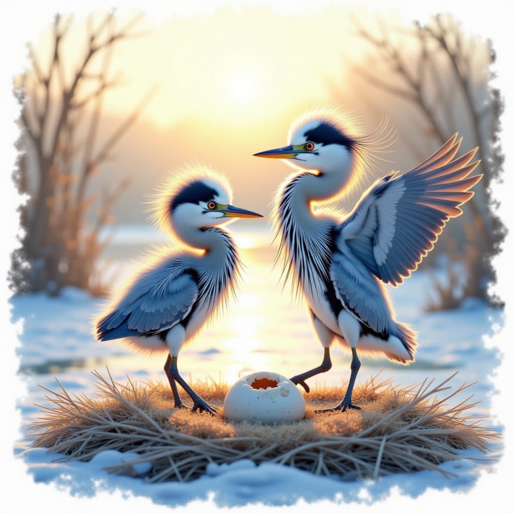 <lora:Heron Snow:1.0> Heron hatching