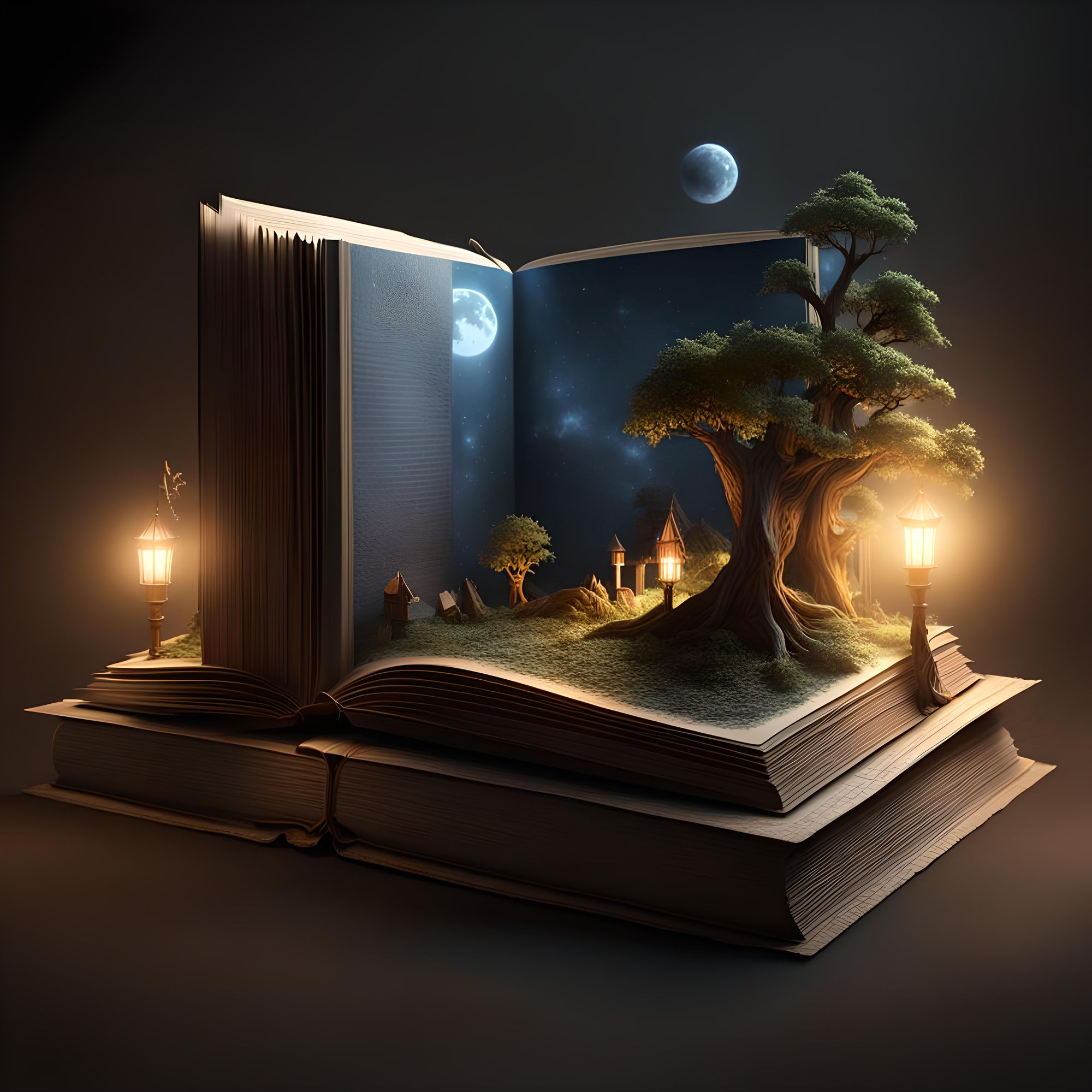 3D-Popup-Buch, gefrorene Welt, die aus einem Buch entsteht, 3D-Max-Rendering, Tiefenschärfe, sehr detailliert, natürliches Licht, lichtfokus...