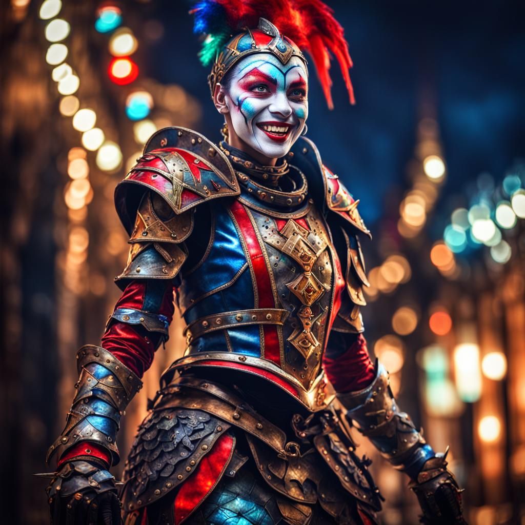 Female harlequin in leather armor