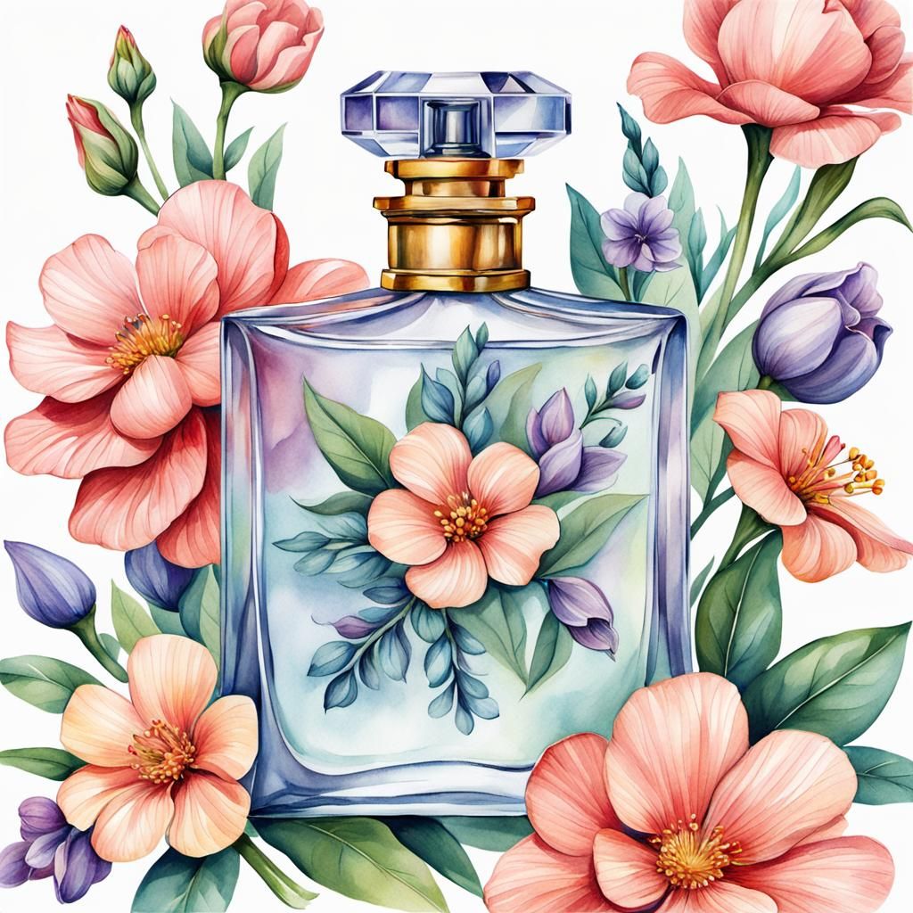 Perfume bottle with flowers,