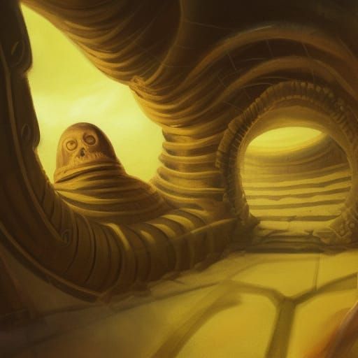 an oil painting of a Giant sandworm combined with ancient wi...