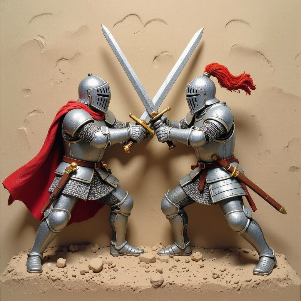 Knights Clash in Claymation-Style 3D Sculpture