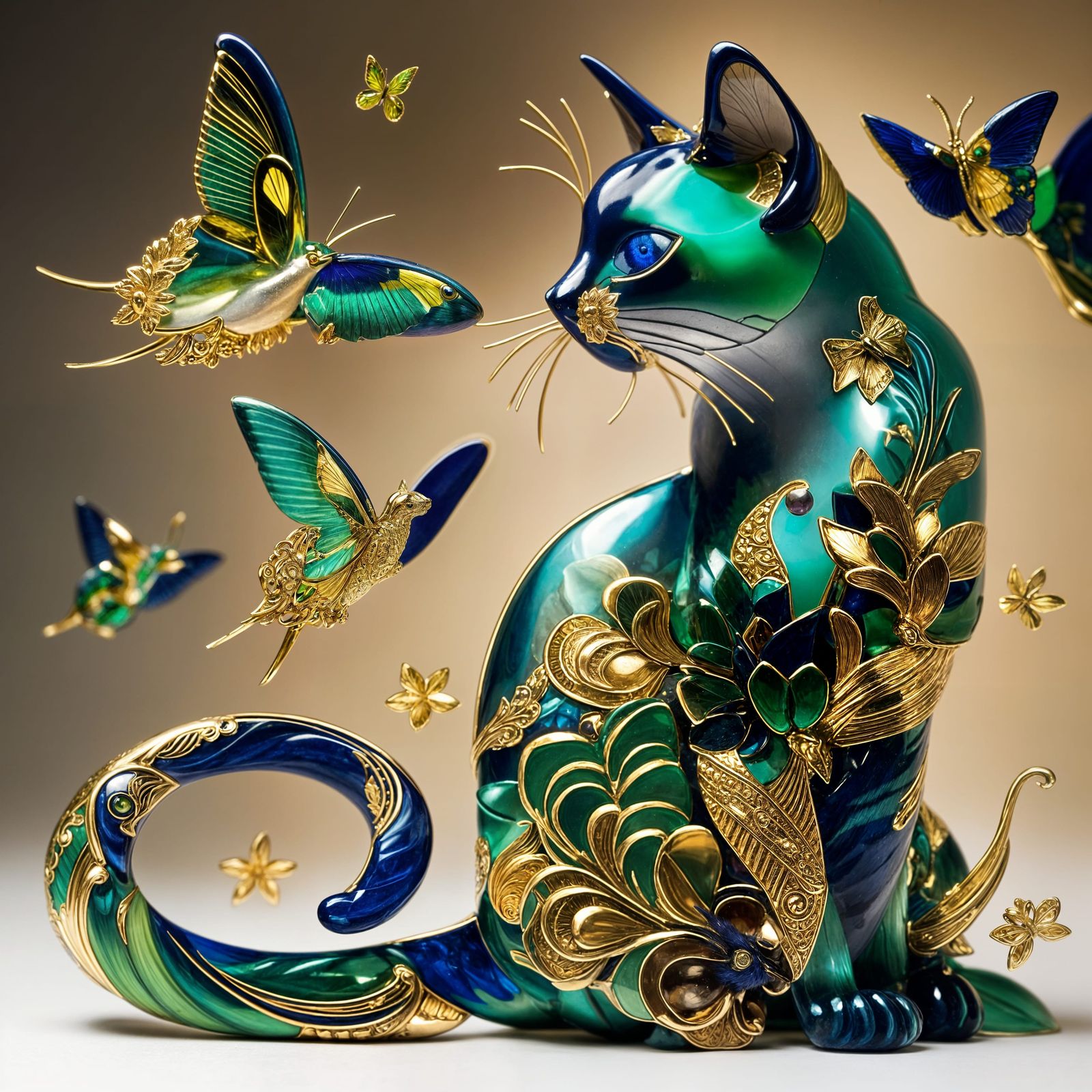 Cloisonne cat statue