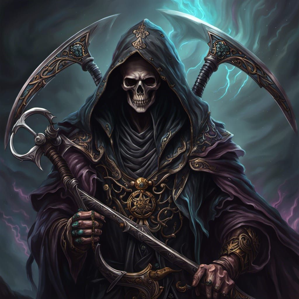 Necromancer with two scythe's - AI Generated Artwork - NightCafe Creator