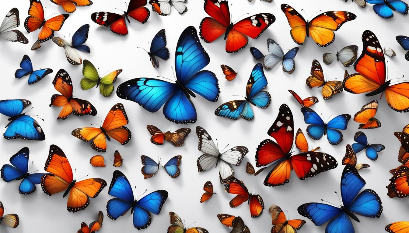 Butterflies , ultra realistic, white background, --no backgr...