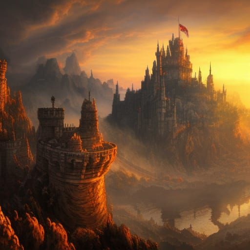 Castle, ramparts, sunset, dragon, Goodness gracious, great b...