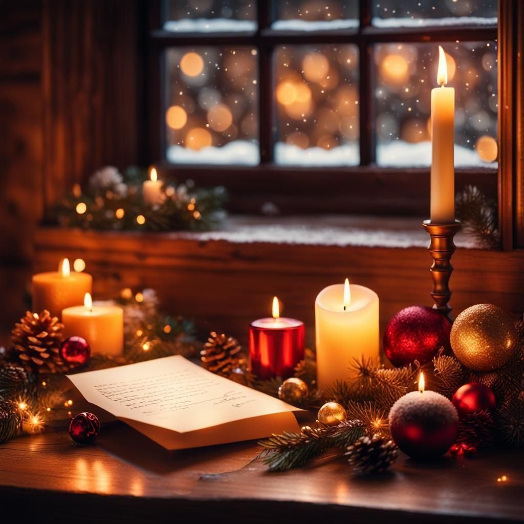 Dans un décor de Noël, une lettre sans rien dessus sur la ta...