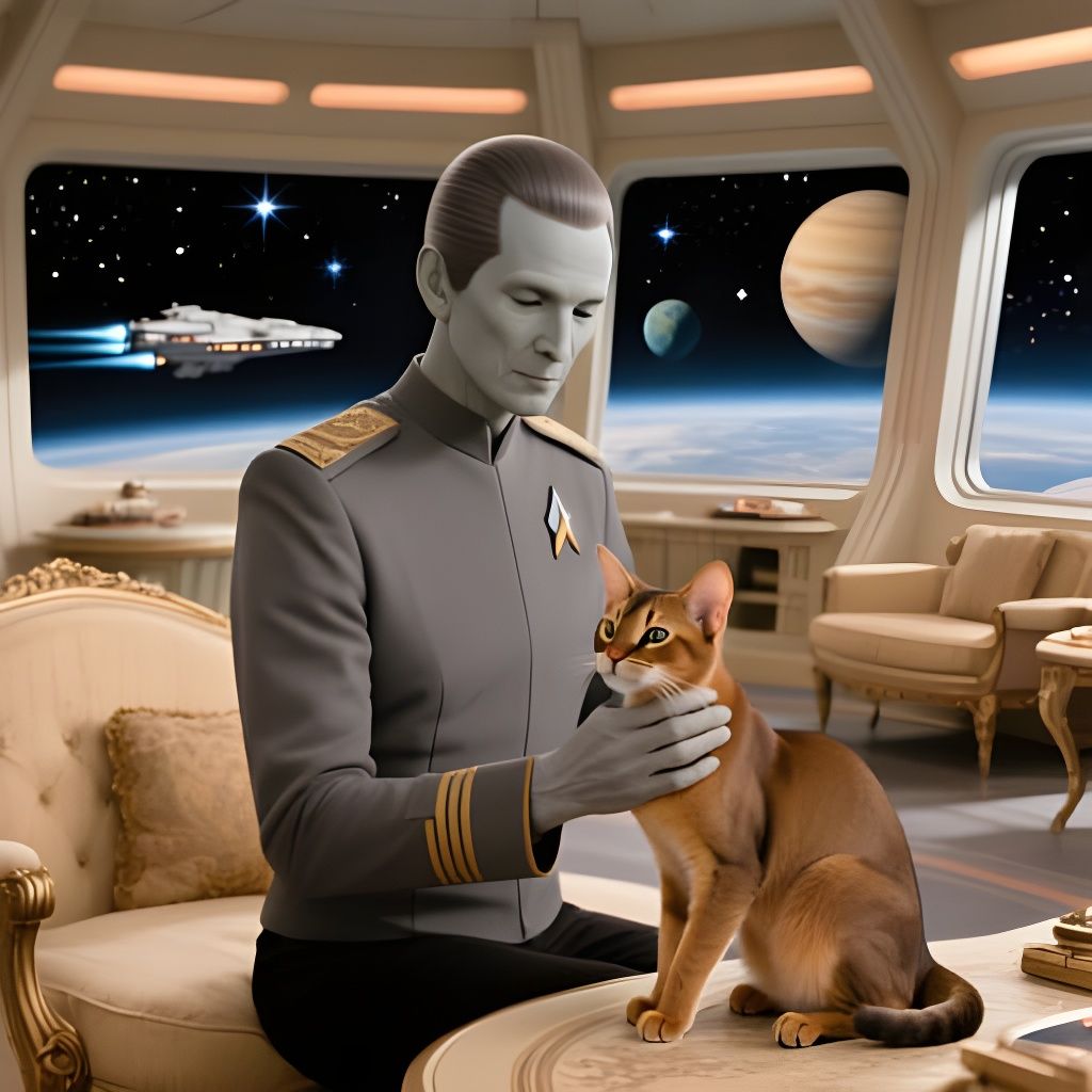 Data and Abyssinian Cat Aboard Starship