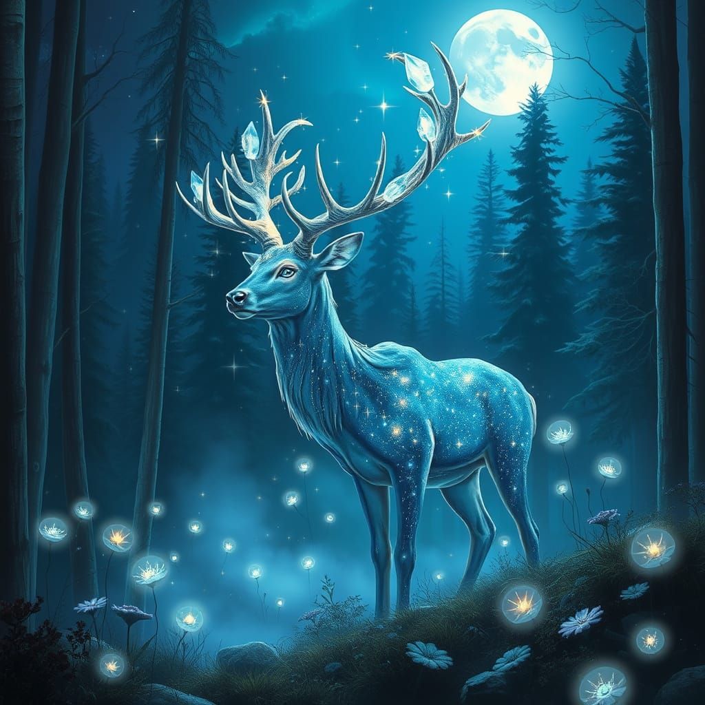 Starlit deer with crystal antlers