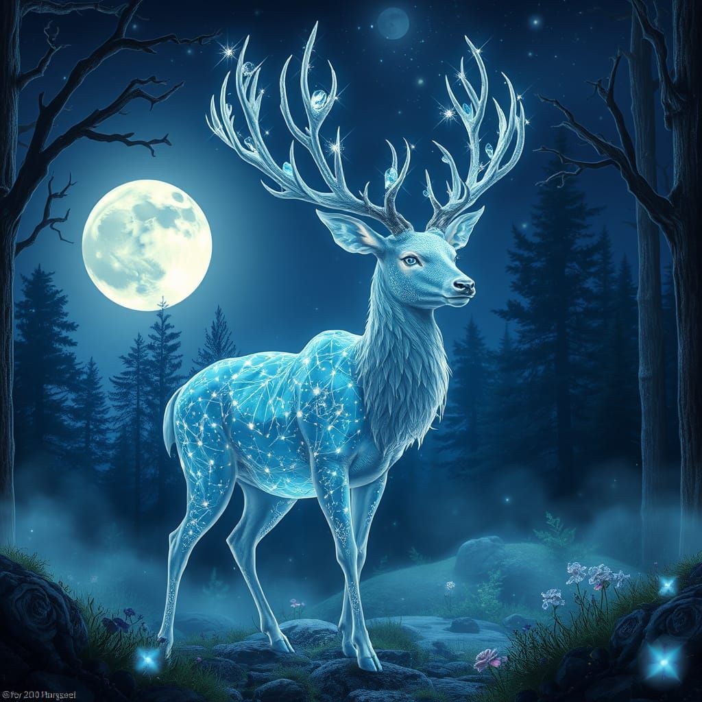 Starlit deer with crystal antlers  by @Paddy