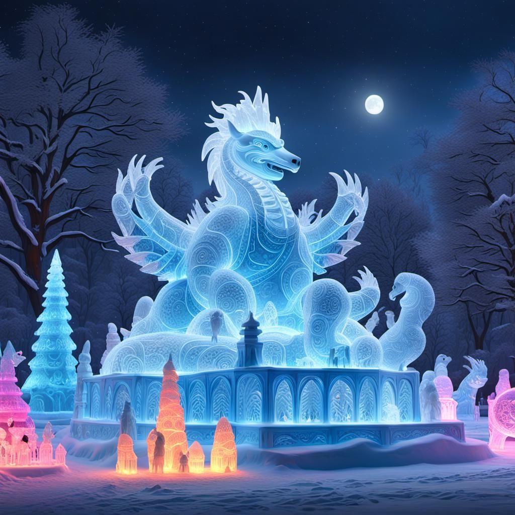 Ice Sculpture Festival: A stunning scene of an ice sculpture...