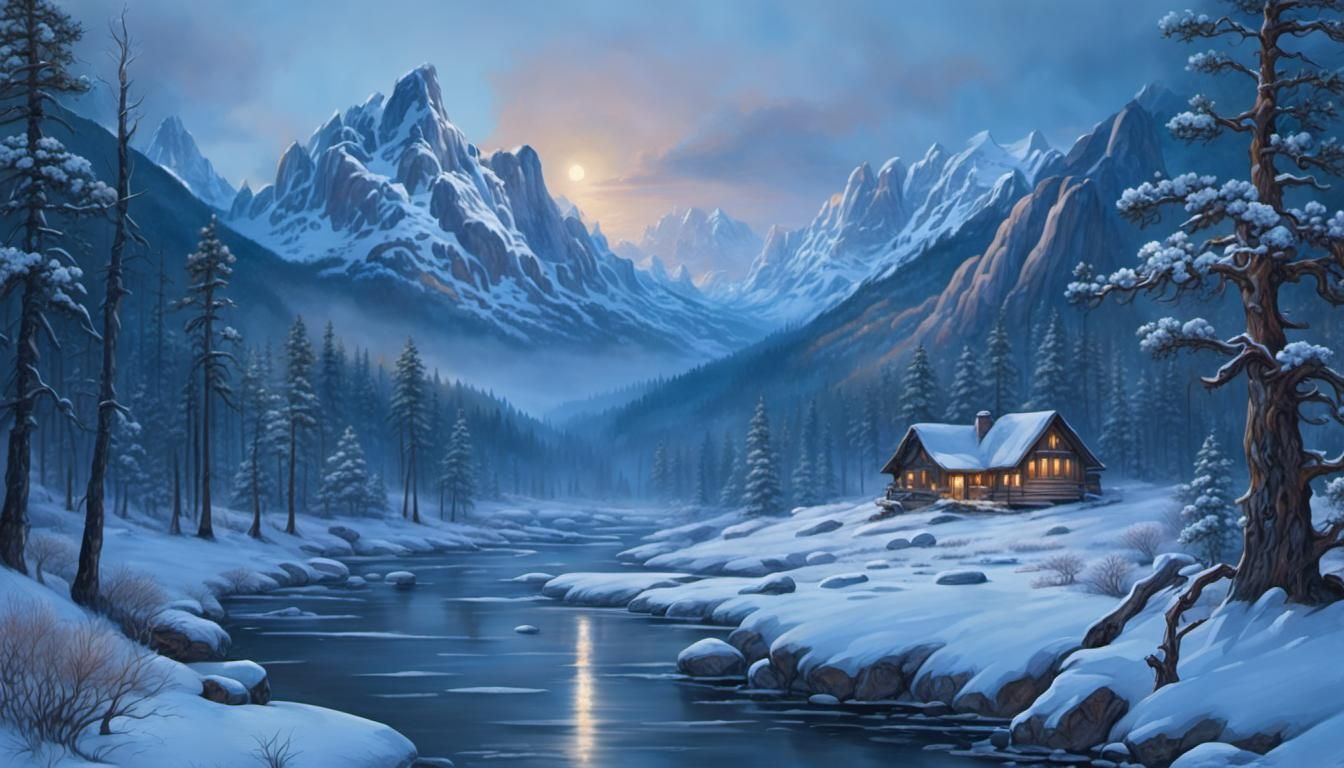 Scenic Winter Valley in the Evening (SDXL DPO)