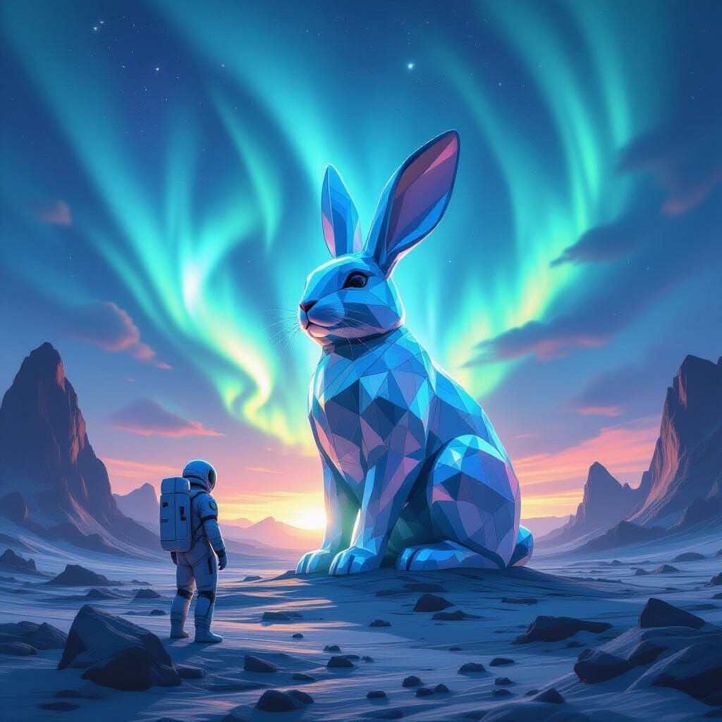 Astronaut Finds Giant Crystal Rabbit on Alien World