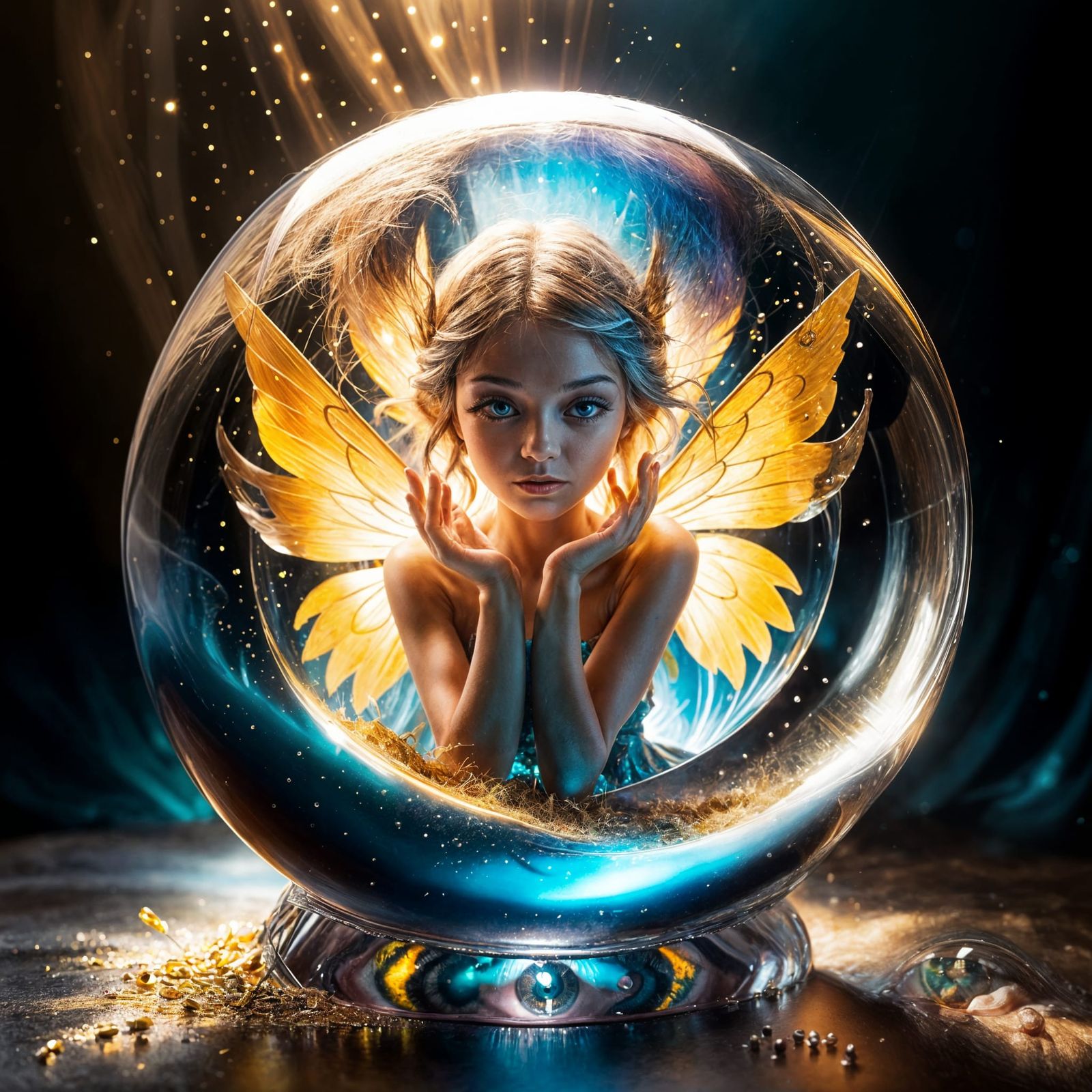 Fairy Trapped in Glass Sphere: Hyperrealistic Concept Art