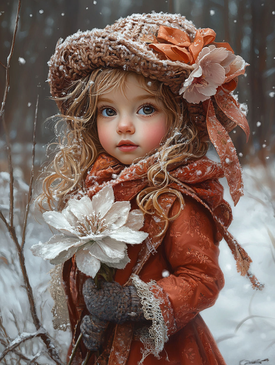 Little Girl in a Snowy Forest  by @Marshas Creative AI Designs