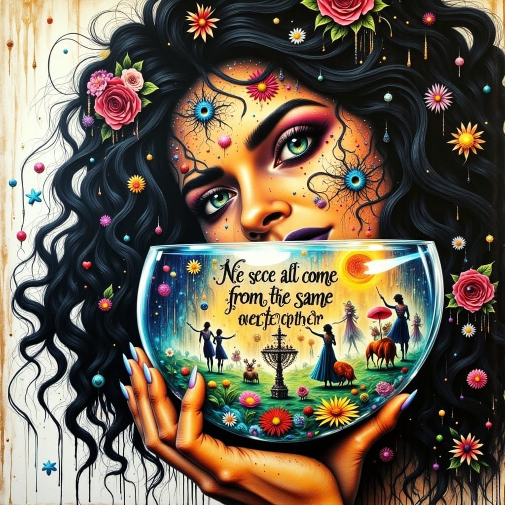 Surreal Scene of Interconnected Humanity in Abstract Reality...