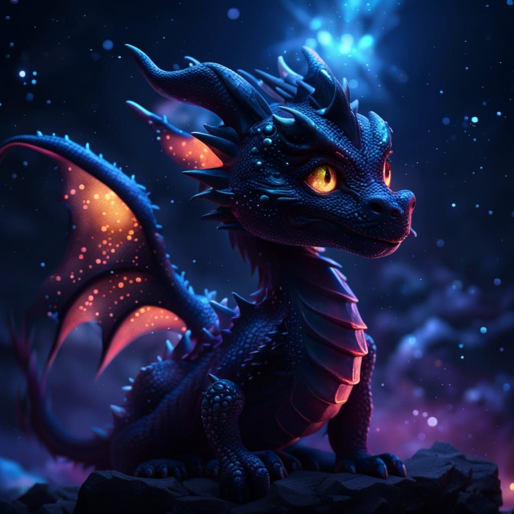 cute dragon glowing black in the galaxy - AI Generated Artwork ...