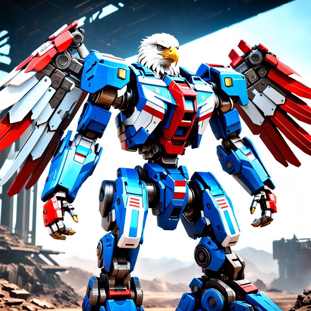 Red, White, And Blue colored eagle mech