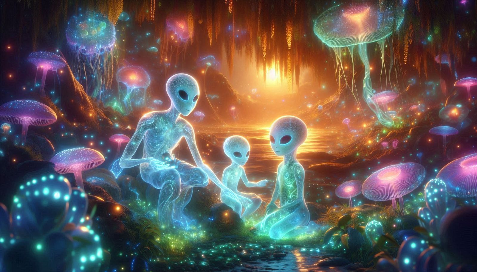Ethereal ghostly alien family