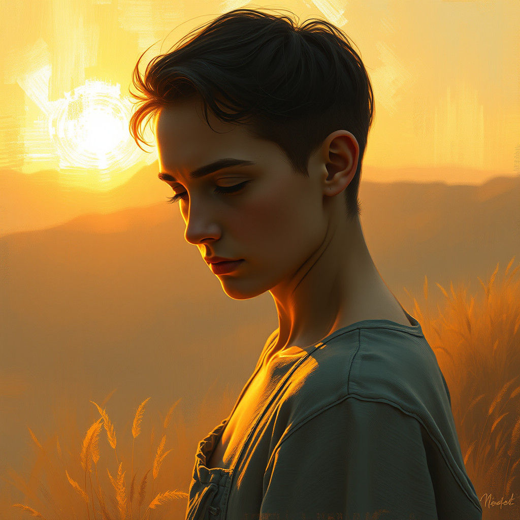 Contemplative Figure in Dreamlike Impressionist Landscape