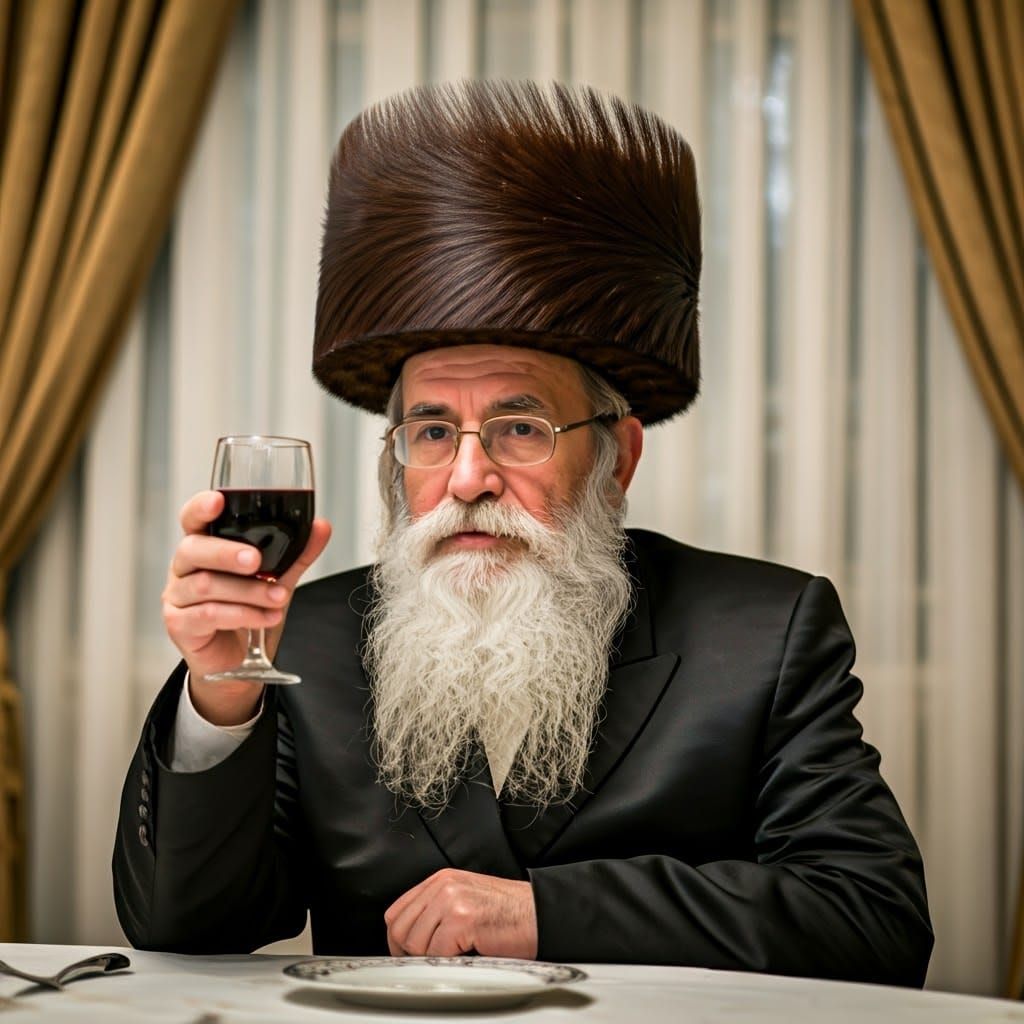 Elderly Hasidic Man in Traditional Attire Makes a Blessing