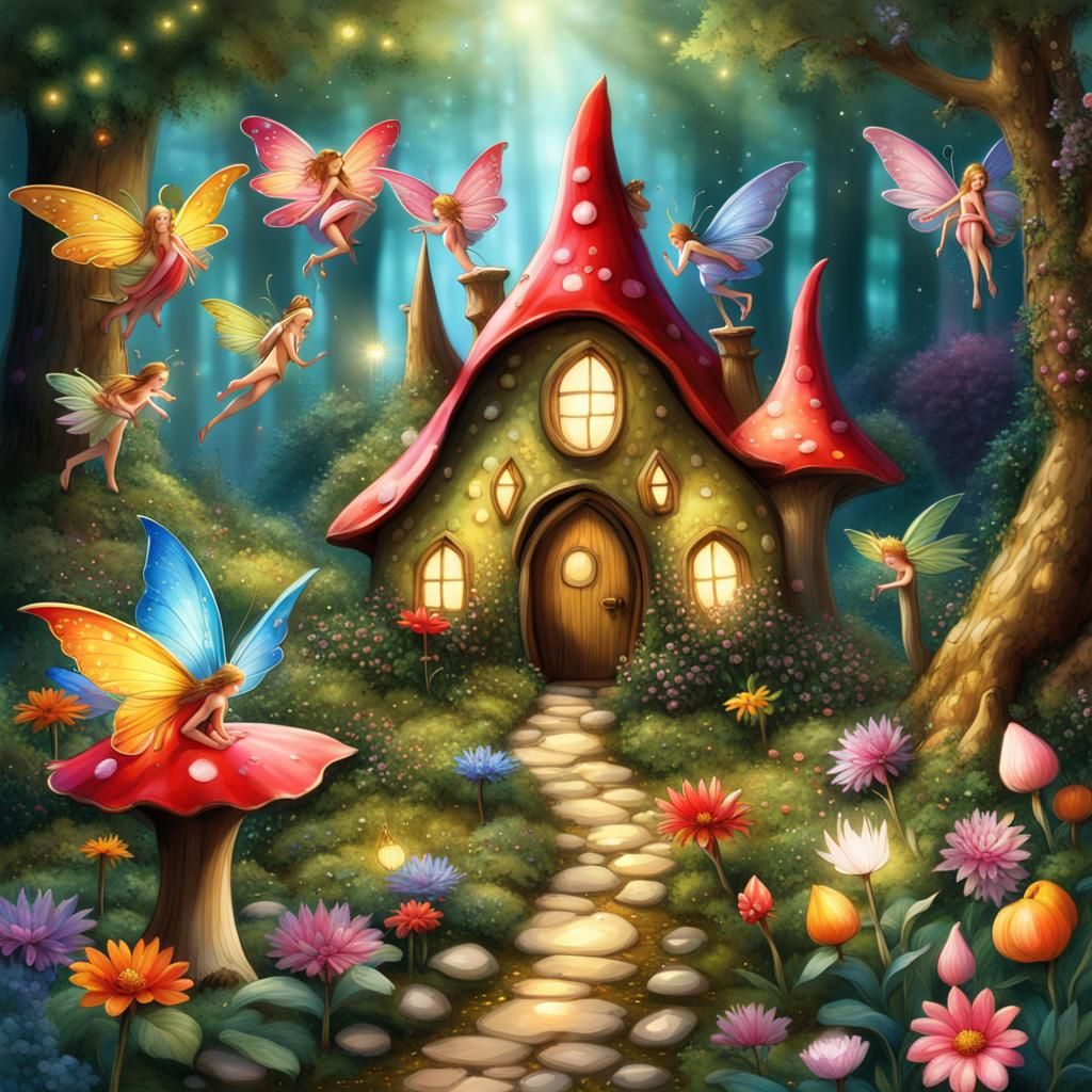 A fairy village (Lora sparkles) (beautiful fairy queen walking on path ...