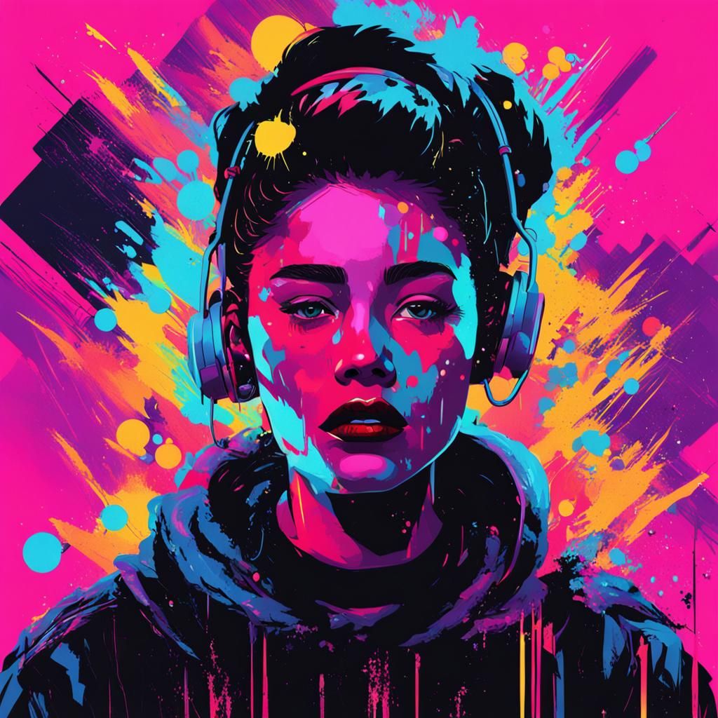 a woman who says i dont care anymore. splash art, new wave, ...