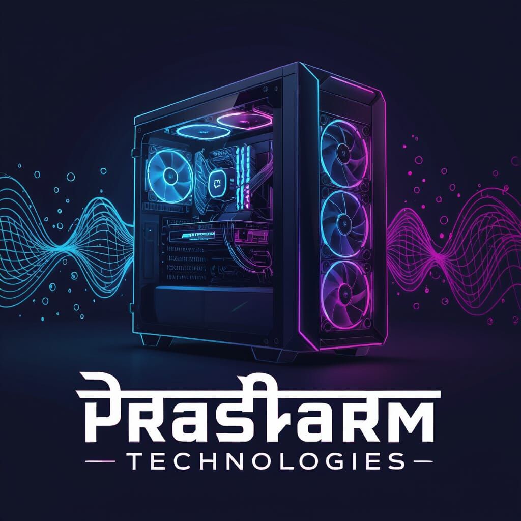 A sleek, professional esports logo of a high-end Gaming PC tower. The design focuses on 'RGB' aesthetics with neon lines in cyan, magenta, a...