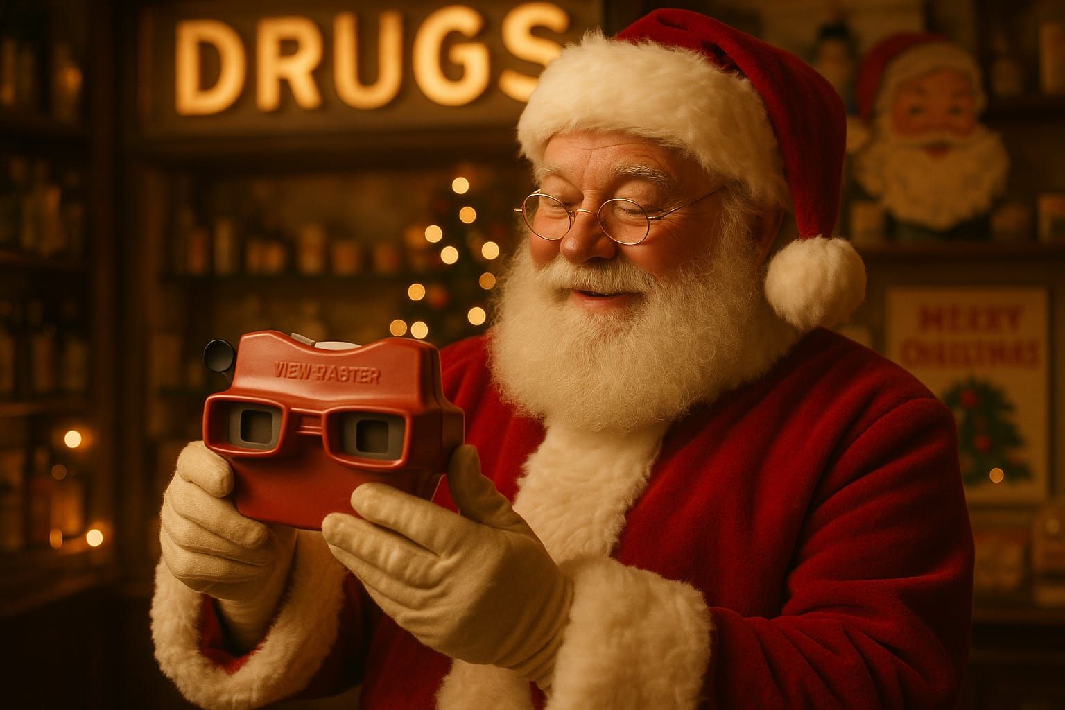 Drug store Santa holds 3D View-Master