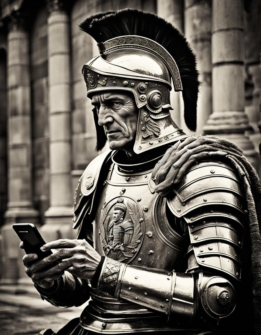 Historical photo of Julius Caesar texting his plans for the Battle of Alesia to his legates.  by @Kickoff 