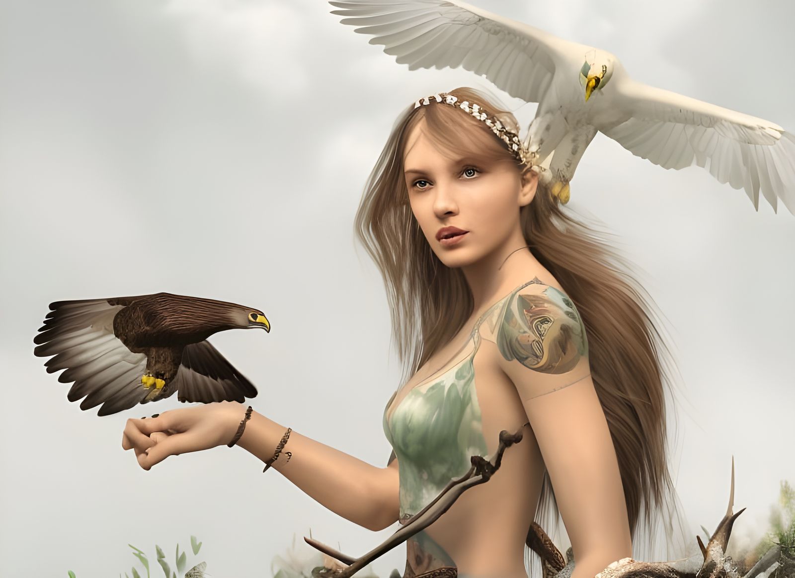 Beauty and Her Falcons