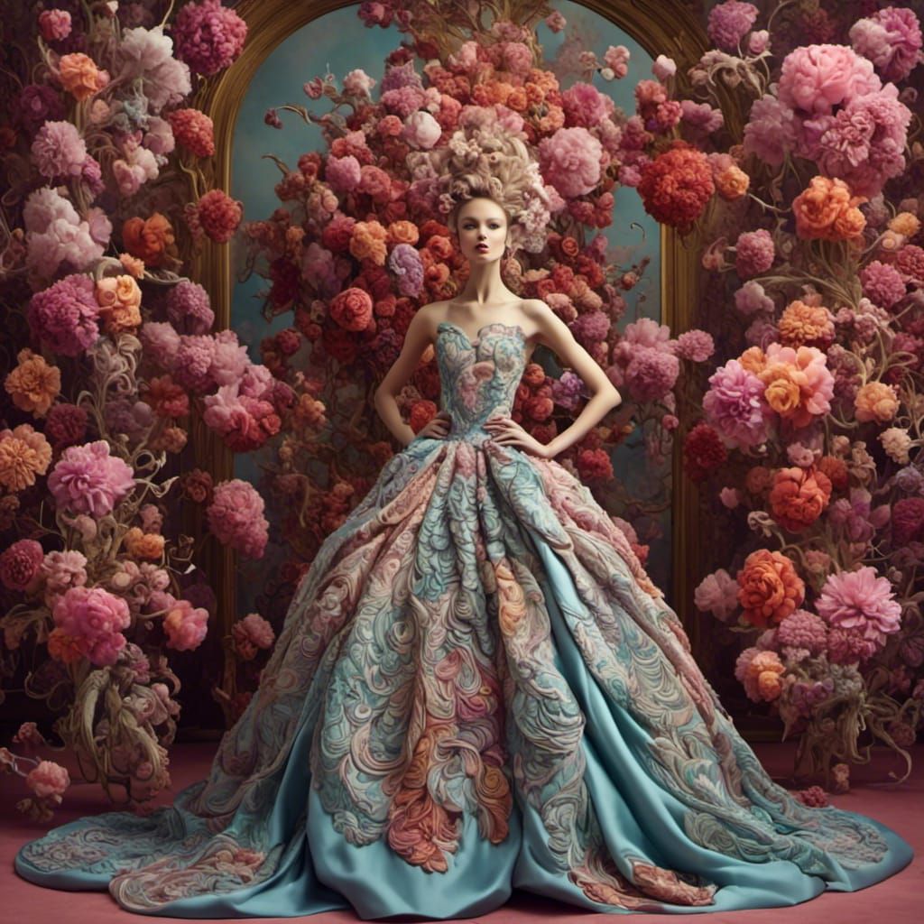 Fashion photo shoot, haute couture Alexander McQueen gown