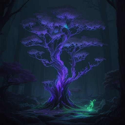 Scorpion Glowing Under UV Light in Dark Fantasy Night