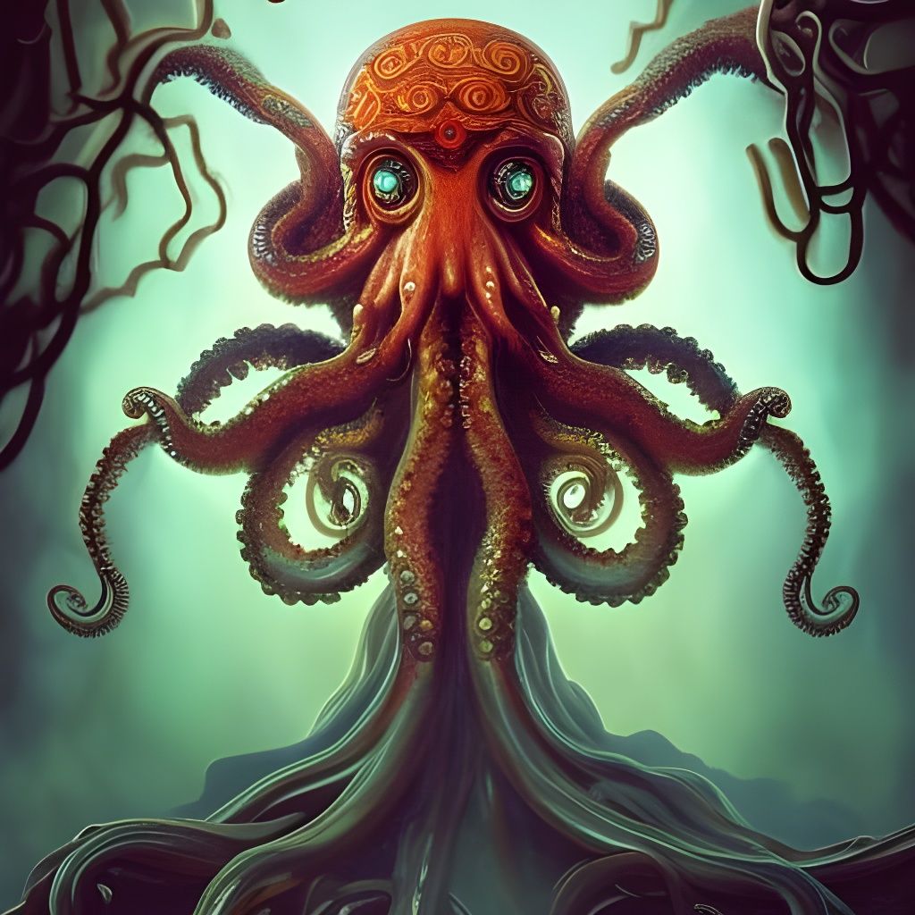 Impressive almigthy Cthulhu deity! with mati eyes and octopus fractal tentacles.  by @Menno