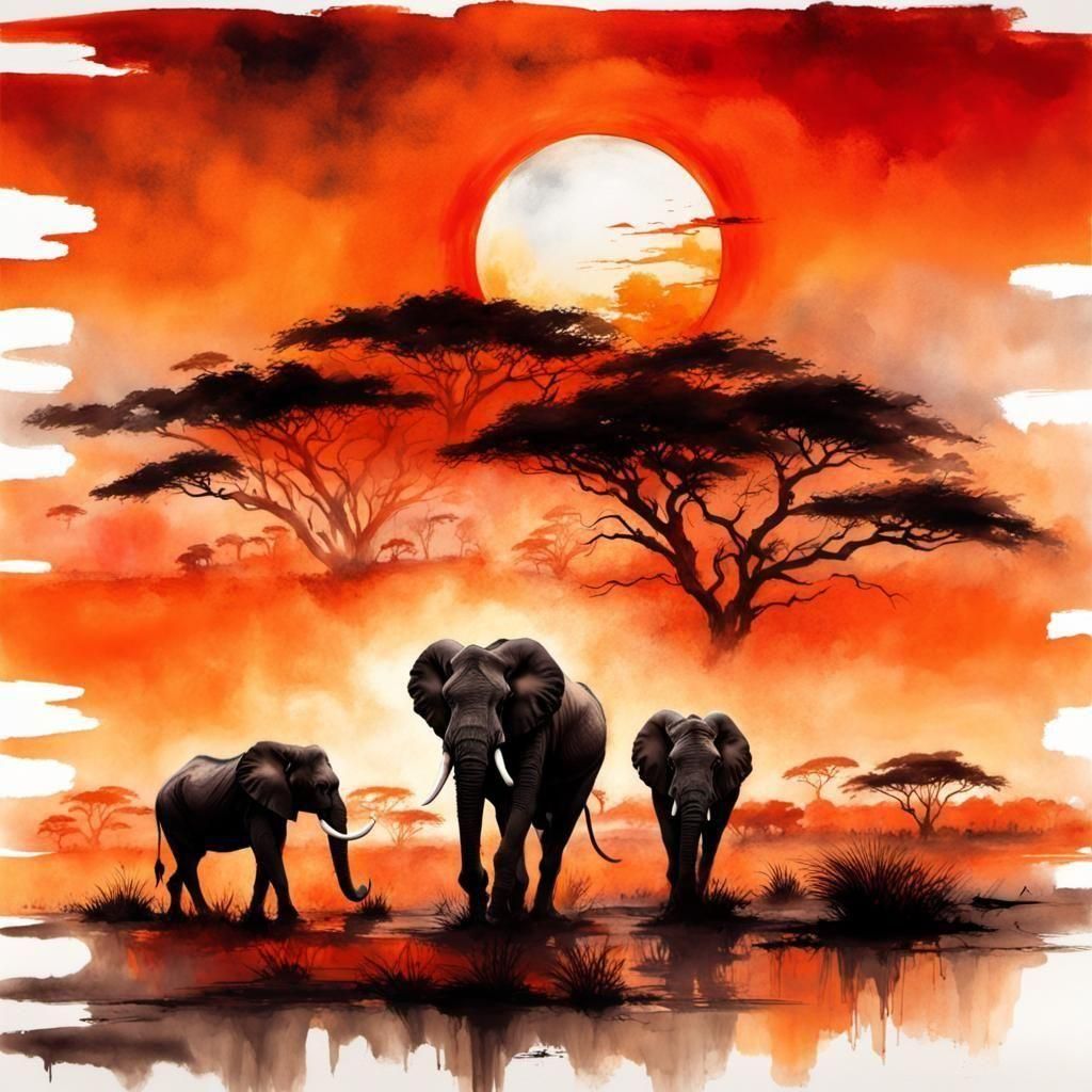 Elephants in the Savannah  by @Shywolf