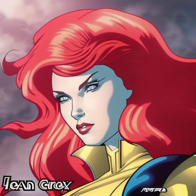 Jean Grey from X-Men head and shoulders portrait