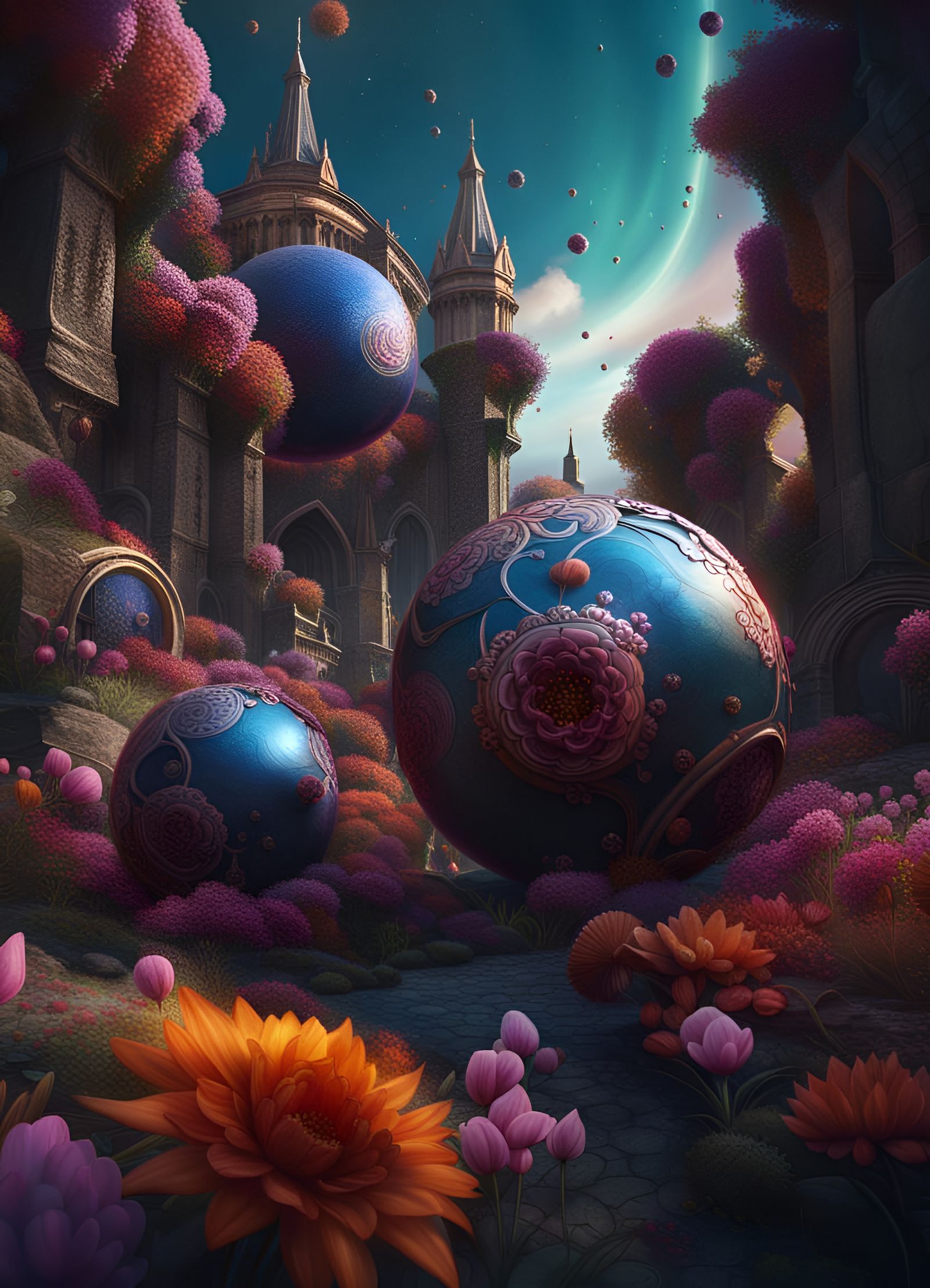 Bohemian Flower Spheres Cosmic Illustration
