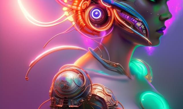Electric Cyborg Goddess Queen: Hyperdetailed Portrait