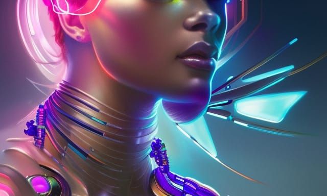 Electric Cyborg Goddess Queen: Hyperdetailed Portrait