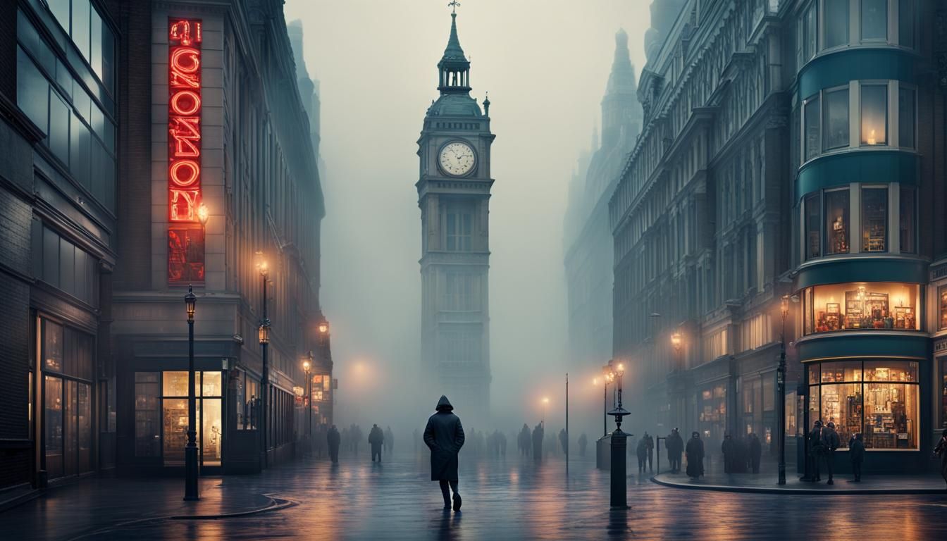 downtown london, foggy, cloudy, street Epic cinematic brilliant ...