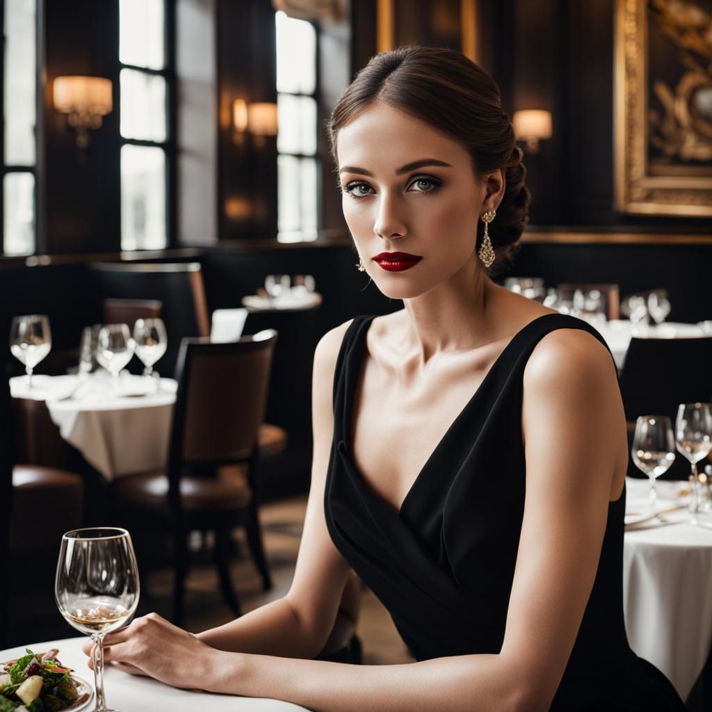 A young woman; in an elegant restaurant