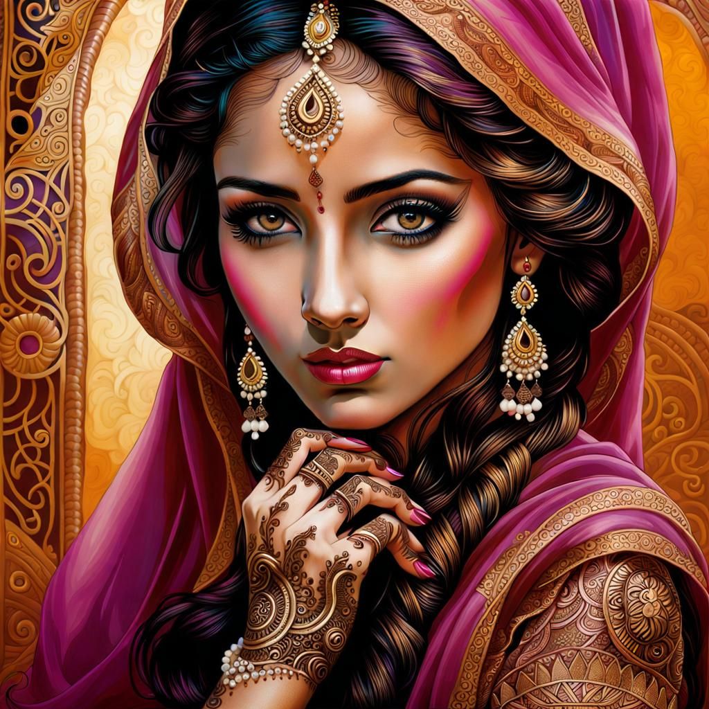 Beautiful lady with henna tattoos