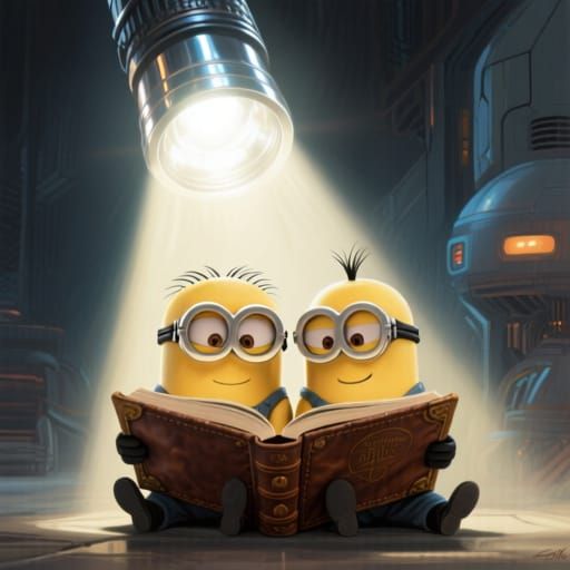 Minions Reading by Flashlight: Digital Art