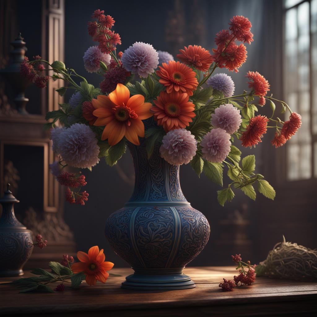 Flower vase still life , liriun flower  by @Malackion