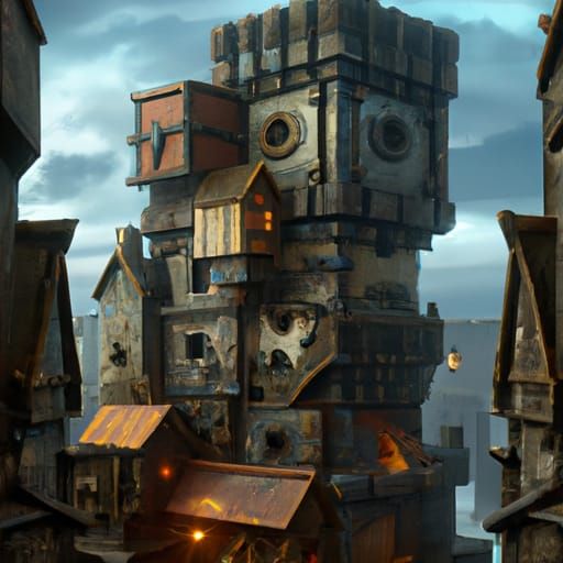 A medieval square building made up of other square buildings