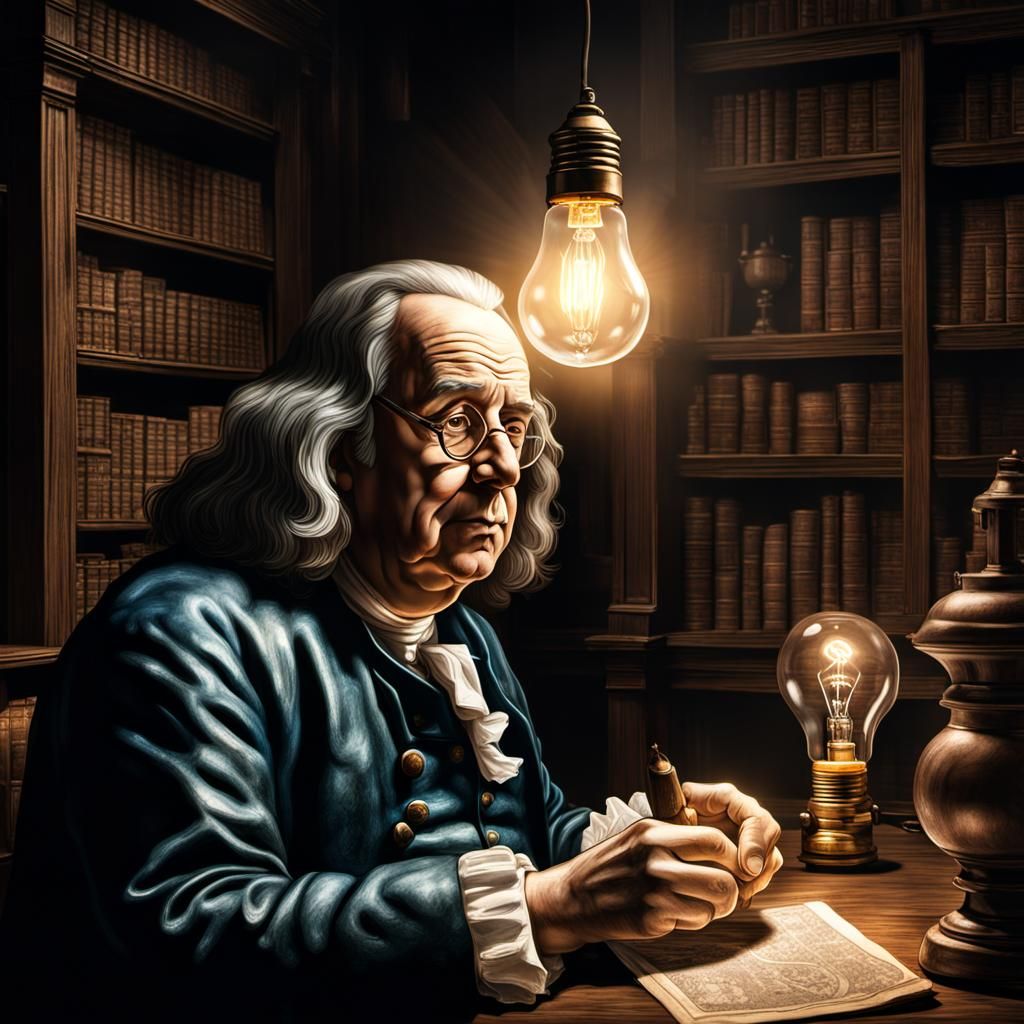 Ben Franklin discovering the light bulb