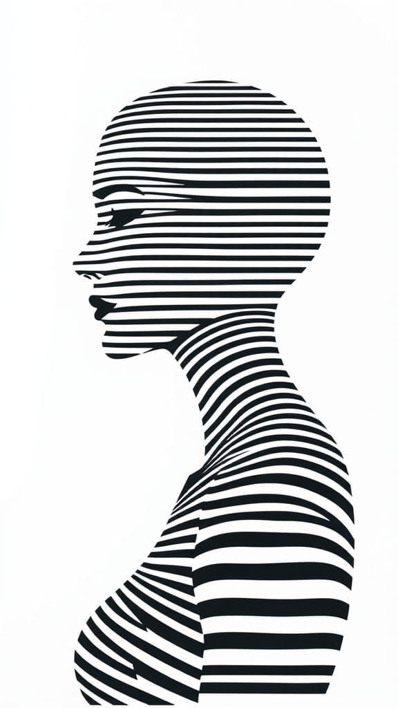 Minimalist Op Art Woman Portrait in Black and White