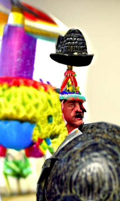 Hitler with a Sombrero on his head piñatas 
around  hyperrea...